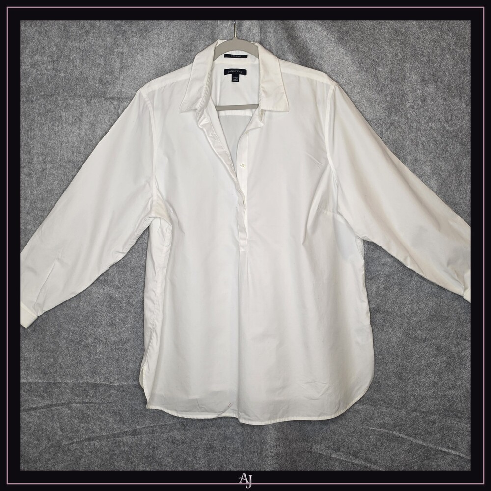 Lands' End 20W White Cotton No Iron Supima Shirt Women's Plus Size